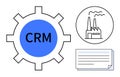 CRM Gear with Factory Outline and Document Stack Representing Business Process Management Royalty Free Stock Photo