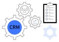 CRM Gears with Checklist Highlighting Workflow and Data Management Processes Royalty Free Stock Photo
