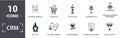 Crm icon set. Contain filled flat contract management, converted lead, customer journey, support automation, funnel velocity, hot