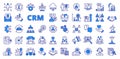 CRM icons in line design, blue. CRM system, CRM software, business, statistics, deal, money, team, strategy, growth Royalty Free Stock Photo