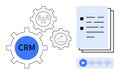 CRM System with Gear Mechanisms, Graph, Checklist, and Audio File for Digital Workflow Integration Royalty Free Stock Photo