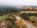 Crni Rzav River in autumn foggy morning Zlatibor mountain. Serbia