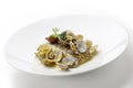 Croaker fillet braised with clams and broth of smoked the