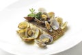 Croaker fillet braised with clams and broth of smoked the