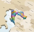 Croatia administrative districts 3d (isometric) vector map colored by regions with neighbouring countries Royalty Free Stock Photo