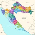 Croatia administrative divisions detailed vector map with neighbouring countries and territories Royalty Free Stock Photo