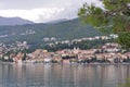 Croatia, Adriatic coast, beautiful town of Opatija and Volosko, popular tourist resort, coastline aerial view, Kvarner bay. Royalty Free Stock Photo