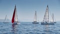 Croatia, Adriatic Sea, 15 September 2019: The race of sailboats, a regatta, reflection of sails on water, Intense