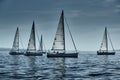 Croatia, Adriatic Sea, 15 September 2019: The race of sailboats, a regatta, reflection of sails on water, Intense