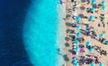 Croatia. Aerial view on the beach. Vacation and adventure. Beach and turquoise water. Top view from drone at beach and azure sea.