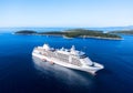 Croatia. Aerial view at the cruise ship at the day time. Adventure and travel.  Landscape with cruise liner on Adriatic sea. Luxur Royalty Free Stock Photo
