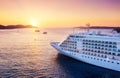 Croatia. Aerial view at the cruise ship during sunset. Adventure and travel. Landscape with cruise liner on Adriatic sea. Luxury Royalty Free Stock Photo