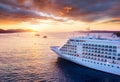 Croatia. Aerial view at the cruise ship during sunset. Adventure and travel.  Landscape with cruise liner on Adriatic sea. Luxury Royalty Free Stock Photo