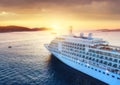 Croatia. Aerial view at the cruise ship during sunset. Adventure and travel. Landscape with cruise liner on Adriatic sea. Luxury c Royalty Free Stock Photo