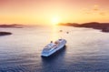 Croatia. Aerial view at the cruise ship during sunset. Adventure and travel. Landscape with cruise liner on Adriatic sea. Luxury Royalty Free Stock Photo