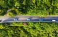 Croatia. Aerial view on road in the forest. Highway throu the forest. View from a drone. Natural landscape in summer time from air