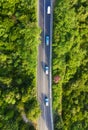 Croatia. Aerial view on road in the forest. Highway throu the forest. View from a drone. Natural landscape in summer time from air