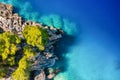 Croatia. Aerial view on rocks and forest. Vacation and adventure. Rocks and turquoise water. Top view from drone at beach and blue Royalty Free Stock Photo