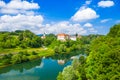 Croatia, beautiful town of Ozalj, old castle over the Kupa river Royalty Free Stock Photo