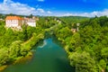 Croatia, beautiful town of Ozalj, old castle over the Kupa river Royalty Free Stock Photo