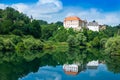 Croatia, beautiful town of Ozalj, old castle over the Kupa river Royalty Free Stock Photo