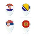 Croatia, Boania and Herzegovina, Serbia, Montenegro flag location map pin icon Royalty Free Stock Photo