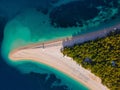 Croatia, Brac island, Bol. Panoramic aerial view of the Zlatni Rat sandy beach and sea from made with drone. Top view Royalty Free Stock Photo