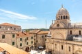 Croatia, city of Sibenik, panoramic view of the old town center and cathedral of St James, most important architectural Royalty Free Stock Photo