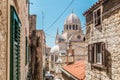 Croatia, city of Sibenik, panoramic view of the old town center and cathedral of St James, most important architectural Royalty Free Stock Photo