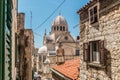 Croatia, city of Sibenik, panoramic view of the old town center and cathedral of St James, most important architectural Royalty Free Stock Photo