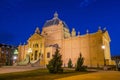 Croatia, city of Zagreb, art pavilion and car lights trails Royalty Free Stock Photo