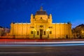 Croatia, city of Zagreb, art pavilion and car lights trails Royalty Free Stock Photo