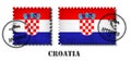 Croatia or croatian flag pattern postage stamp with grunge old scratch texture and affix a seal on background . Black col Royalty Free Stock Photo