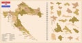 Croatia - detailed map of the country in brown colors, divided into regions Royalty Free Stock Photo