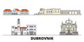 Croatia, Dubrovnik flat landmarks vector illustration. Croatia, Dubrovnik line city with famous travel sights, skyline