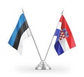 Croatia and Estonia table flags isolated on white 3D rendering