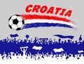 Croatia flag colors with soccer ball and Croatian supporters silhouettes