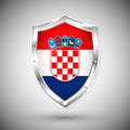 Croatia flag on metal shiny shield vector illustration. Collection of flags on shield against white background. Abstract isolated Royalty Free Stock Photo