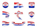 Croatia flags collection. Vector illustration set flags and outline of the country Royalty Free Stock Photo