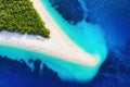 Croatia, Hvar island, Bol. Aerial view at the Zlatni Rat. Beach and sea from air. Famous place in Croatia. Summer seascape from dr