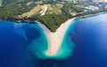 Croatia, Hvar island, Bol. Aerial view at the Zlatni Rat. Beach and sea from air. Famous place in Croatia. Summer seascape from dr Royalty Free Stock Photo