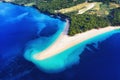 Croatia, Hvar island, Bol. Aerial view at the Zlatni Rat. Beach and sea from air. Famous place in Croatia. Summer seascape from dr Royalty Free Stock Photo