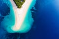 Croatia, Hvar island, Bol. Aerial view at the Zlatni Rat. Beach and sea from air. Famous place in Croatia. Summer seascape from dr Royalty Free Stock Photo