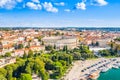 Croatia, Istria, city of Pula, panoramic view of ancient Roman arena, historic amphitheater