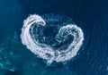 Croatia. Landscape with a water scooter. Aerial view of a floating scooter on the blue sea on a sunny day. Aerial view from a dron