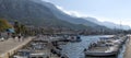 Croatia Makarska September 2018. Paradise view of the Harbor with boats in the Mediterranean against the mountains