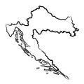 Croatia map from the contour black brush lines different thickness on white background. Vector illustration Royalty Free Stock Photo