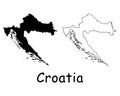 Croatia Country Map. Black silhouette and outline isolated on white background. EPS Vector Royalty Free Stock Photo