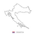 Croatia map line, linear thin vector simple outline and flag. Black on white Royalty Free Stock Photo