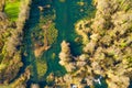 Croatia, Mreznica river from air, drone shoot, top down view, Karlovac county Royalty Free Stock Photo